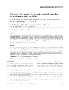 Assessment Three Constitutive Promoters for GUS Expression in Rice (Oryza Sativa L., Var. J-104)