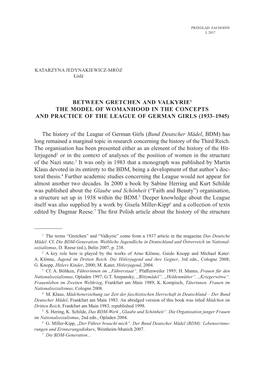 Between Gretchen and Valkyrie1 the Model of Womanhood in the Concepts and Practice of the League of German Girls (1933–1945)