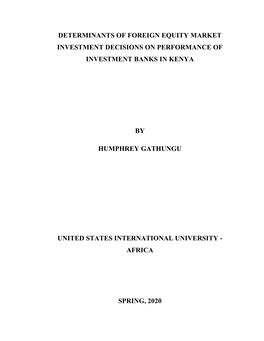 Determinants of Foreign Equity Market Investment Decisions on Performance of Investment Banks in Kenya