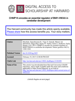 CHMP1A Encodes an Essential Regulator of BMI1-INK4A in Cerebellar Development