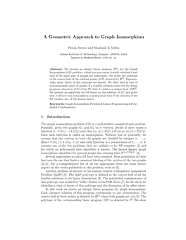 A Geometric Approach to Graph Isomorphism