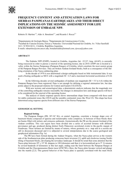 Frequency Content and Attenuation Laws for Sierras Pampeanas Earthquakes and Their Direct Implications on the Seismic Assessment for Life Extension of Embalse Npp