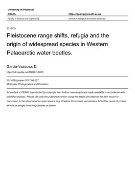 Pleistocene Range Shifts, Refugia and the Origin of Widespread Species in Western Palaearctic Water Beetles