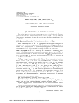 TOWARDS the AMPLE CONE of Mg,N §0. Introduction and Statement of Results the Moduli Space of Stable Curves Is Among the Most St