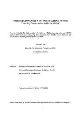 Modeling Communities in Information Systems: Informal Learning Communities in Social Media"