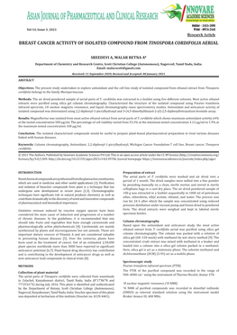 Breast Cancer Activity of Isolated Compound from Tinospora Cordifolia Aerial