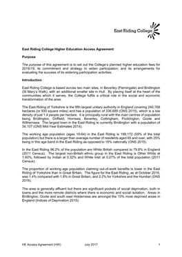 East Riding College Higher Education Access Agreement