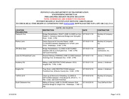 DATE: 05-10-2018 LOCATION RESTRICTION DATE CONTRACTOR PHILADELPHIA Passyunk Ave