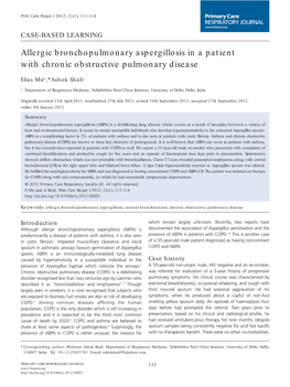 Allergic Bronchopulmonary Aspergillosis in a Patient with Chronic Obstructive Pulmonary Disease