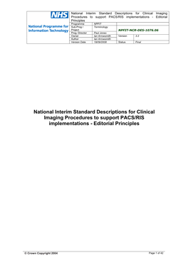 National Interim Standard Descriptions for Clinical Imaging