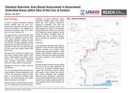 Situation Overview: Area Based Assessment in Government Controlled Areas Within 5Km of the Line of Contact Ukraine, July 2017