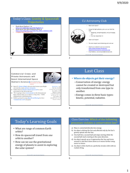 Last Class Commercial C Rew S a N D Private Astronauts Will Boost International S P a C E • Where Do Objects Get Their Energy?