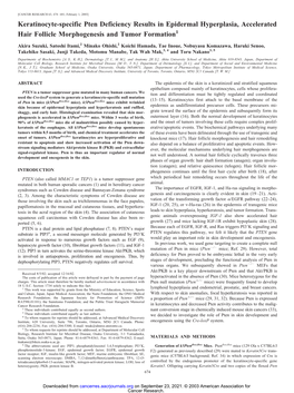 Keratinocyte-Specific Pten Deficiency Results in Epidermal Hyperplasia, Accelerated Hair Follicle Morphogenesis and Tumor Formation1