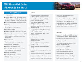 2022 Honda Civic Sedan FEATURES by TRIM