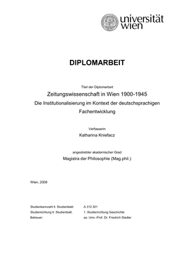 Zeitungswissenschaft in Wien Bis 1945