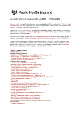 Infection Current Awareness Update – 17/08/2020