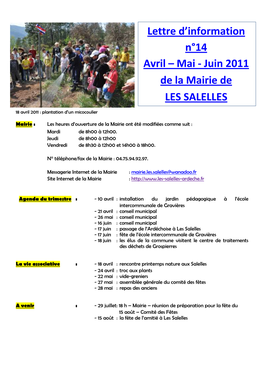 Lettre D'information N°14 Avril –