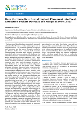 Does the Immediate Dental Implant Placement Into Fresh Extraction Sockets Decrease the Marginal Bone Lose?