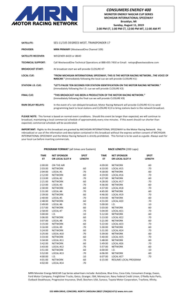 CONSUMERS ENERGY 400 MONSTER ENERGY NASCAR CUP SERIES MICHIGAN INTERNATIONAL SPEEDWAY Brooklyn, MI Sunday, August 11, 2019