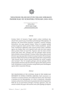 Negosiasi Islam Kultur Dalam Gerakan Paderi Rao Di Sumatera Tengah (1820-1833)