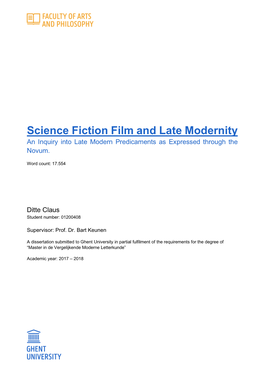 Science Fiction Film and Late Modernity an Inquiry Into Late Modern Predicaments As Expressed Through the Novum