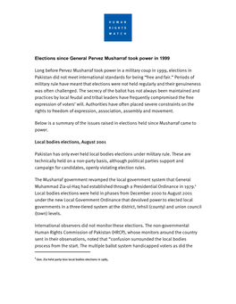 Elections Since General Pervez Musharraf Took Power in 1999