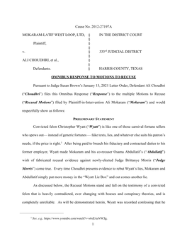 1 Cause No. 2012-27197A MOKARAM-LATIF WEST LOOP, LTD, § in the DISTRICT COURT § Plaintiff, § V. § § 333Rd JUDICIAL DISTRICT