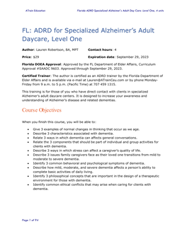 ADRD for Specialized Alzheimer's Adult Daycare