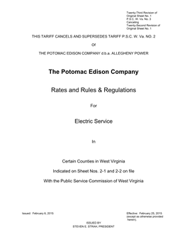 The Potomac Edison Company Rates and Rules & Regulations