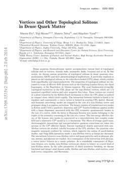 Vortices and Other Topological Solitons in Dense Quark Matter