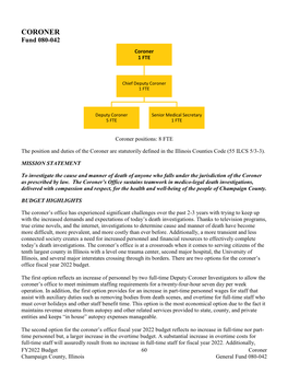 CORONER Fund 080-042 Coroner 1 FTE