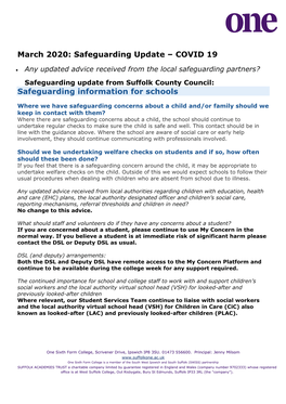 Safeguarding Update – COVID 19