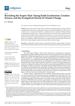 Young-Earth Creationism, Creation Science, and the Evangelical Denial of Climate Change