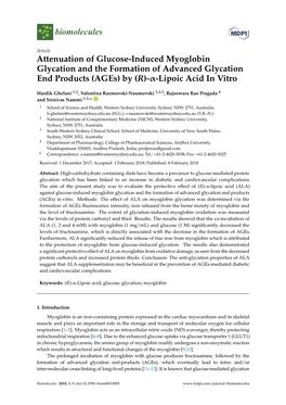 Attenuation of Glucose-Induced Myoglobin Glycation and the Formation of Advanced Glycation End Products (Ages) by (R)-Α-Lipoic Acid in Vitro