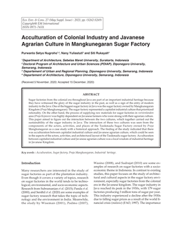 Acculturation of Colonial Industry and Javanese Agrarian Culture in Mangkunegaran Sugar Factory