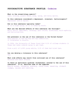 Psychoactive Substance Profile (All Drugs)