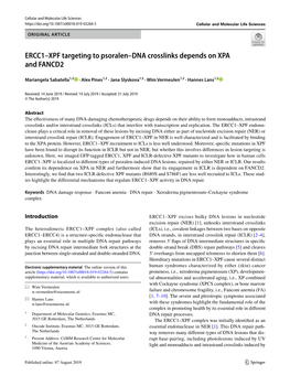 ERCC1–XPF Targeting to Psoralen–DNA Crosslinks Depends on XPA and FANCD2