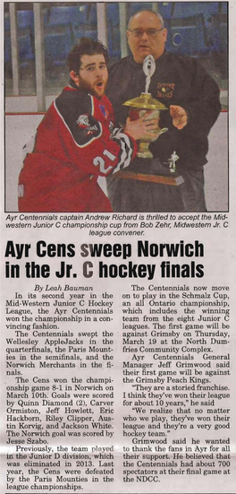 Ayr Cens Sweep Norwich in the Jr. Chockey Linals