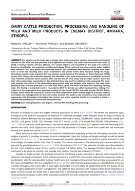 Dairy Cattle Production, Processing and Handling of Milk and Milk Products in Enemay District, Amhara, Ethiopia. Online J. Anim. Feed Res., 8(6): 180-184