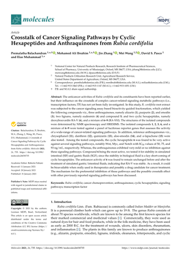 Crosstalk of Cancer Signaling Pathways by Cyclic Hexapeptides and Anthraquinones from Rubia Cordifolia