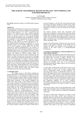 The Sudetic Geothermal Region of Poland - New Findings and Further Prospects