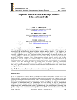 Integrative Review: Factors Effecting Consumer Ethnocentrism (CET)