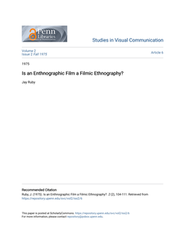 Is an Enthnographic Film a Filmic Ethnography?