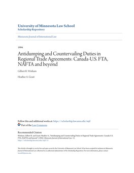 Antidumping and Countervailing Duties in Regional Trade Agreements: Canada-U.S