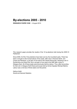 By-Elections 2005 - 2010 RESEARCH PAPER 10/50 4 August 2010