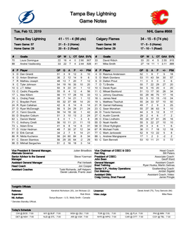 Tampa Bay Lightning Game Notes