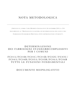 Nota Metodologica Riepilogativa Comuni