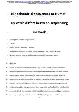 Mitochondrial Sequences Or Numts –