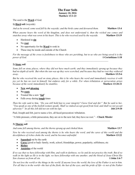 The Four Soils January 10, 2016 Matthew 13:1-23