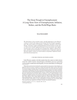 The Great Trough in Unemployment: a Long-Term View of Unemployment, Inflation, Strikes, and the Profit/Wage Ratio